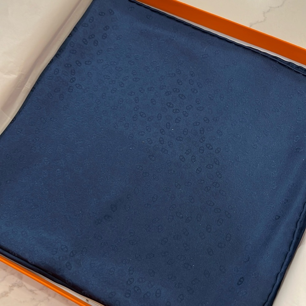Hermes Blue Pochette Pongee Pocket Square